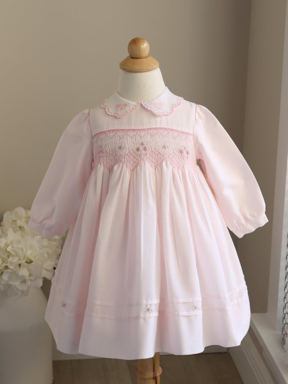 Pink Smocked Dress Long Sleeve Bullion Rose Sarah Louise 18 Months Like New